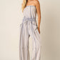 MINERAL WASH CONTRAST STITCH BARREL LEG JUMPSUIT