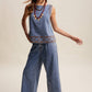Embroidered Denim Tank & Wide-Leg Pants Set