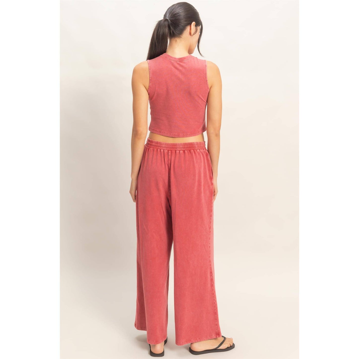 Mineral Washed Sleeveless Top & Wide Leg Pants Set