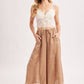 SATIN LACE TRIMMED DRAWSTRING PALAZZO PANTS
