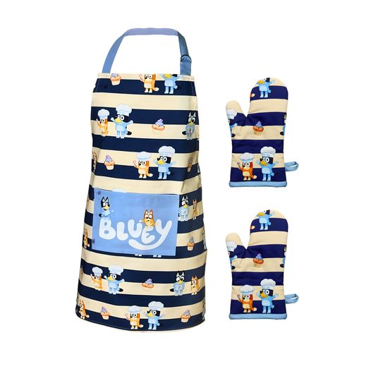 BLUEY Youth Apron and Oven Mitt Set - 3pc Kids Chef Outfit