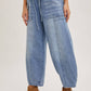 DENIM MID-WAIST DRAWSTRINGS BARREL JEANS