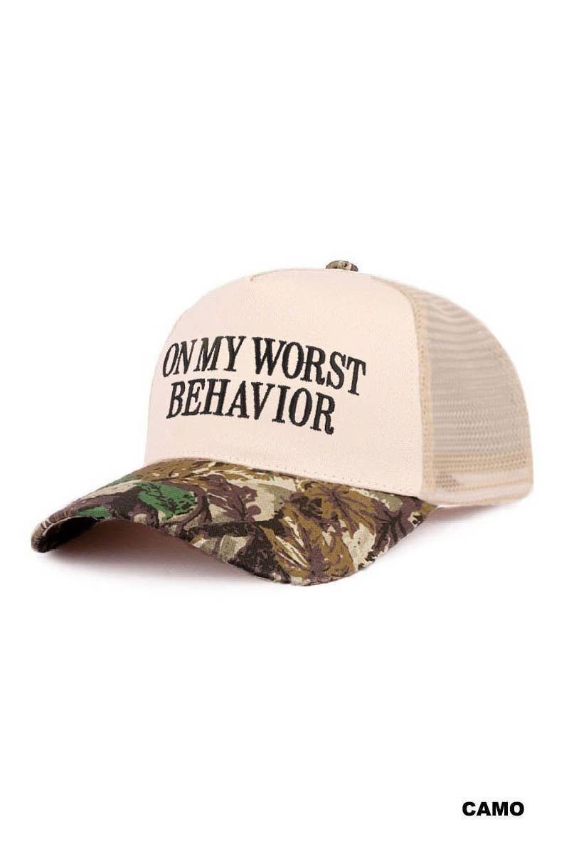 On My Worst Behavior Two Tone Mesh Snapback Hat  Zenana Consgt.