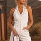 Embroidered Halter Romper with Button Front