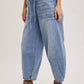 DENIM MID-WAIST DRAWSTRINGS BARREL JEANS
