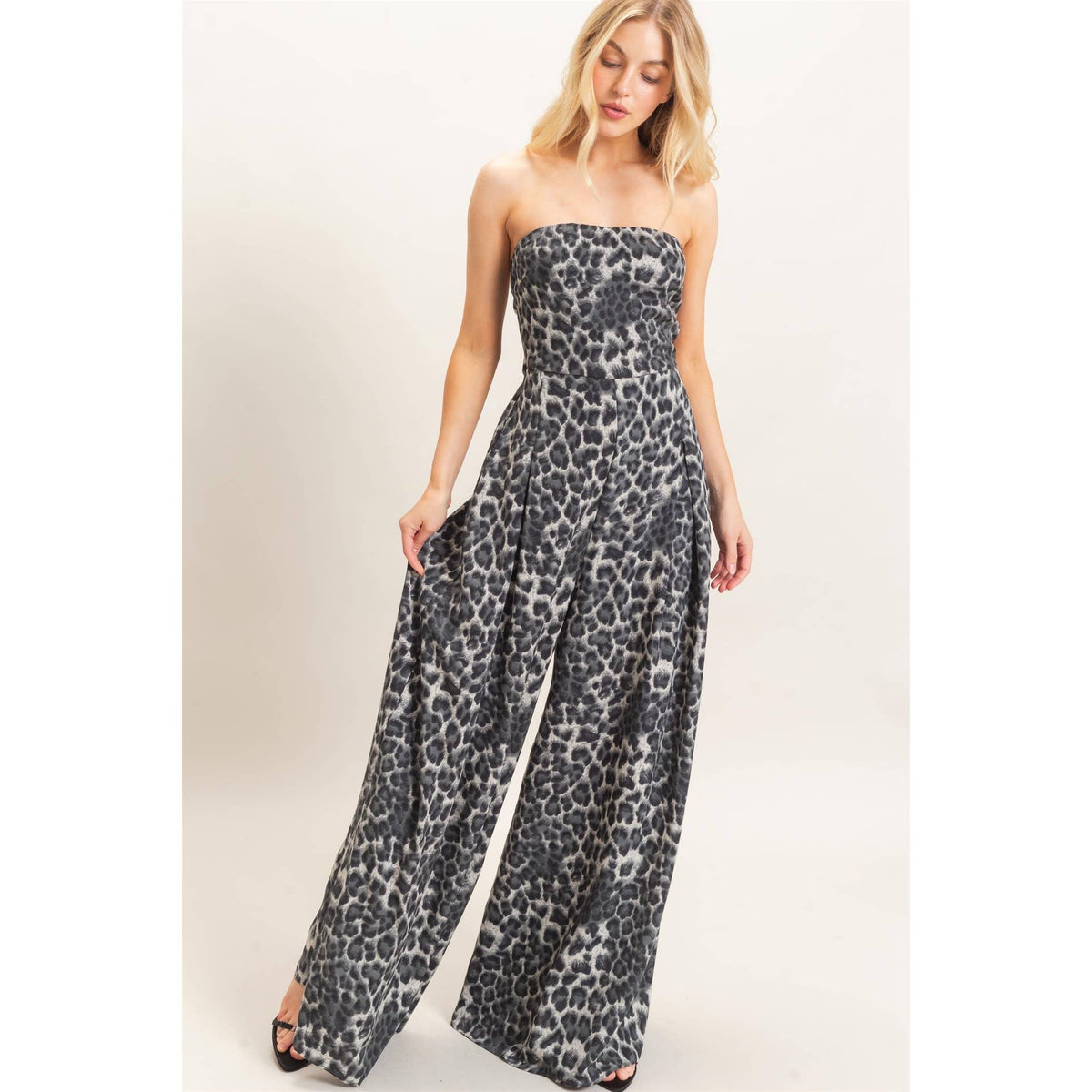 Leopard Print Strapless Jumpsuit