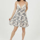C4H63-A986 DOG AND FLOWER PRINT LACE TRIM TIE BACK SUNDRESS