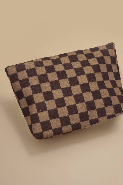 TRAVEL CHECKER GINGHAM COSMETIC MAKEUP POUCH BAG | 40P571