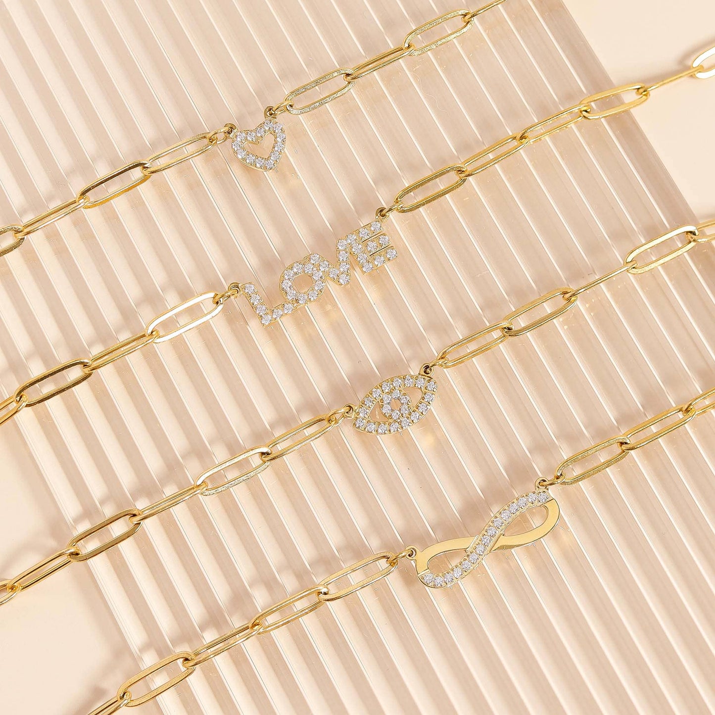 18K Gold PVD Stainless Steel Stone "Evil Eye" Paperclip Chain Necklace