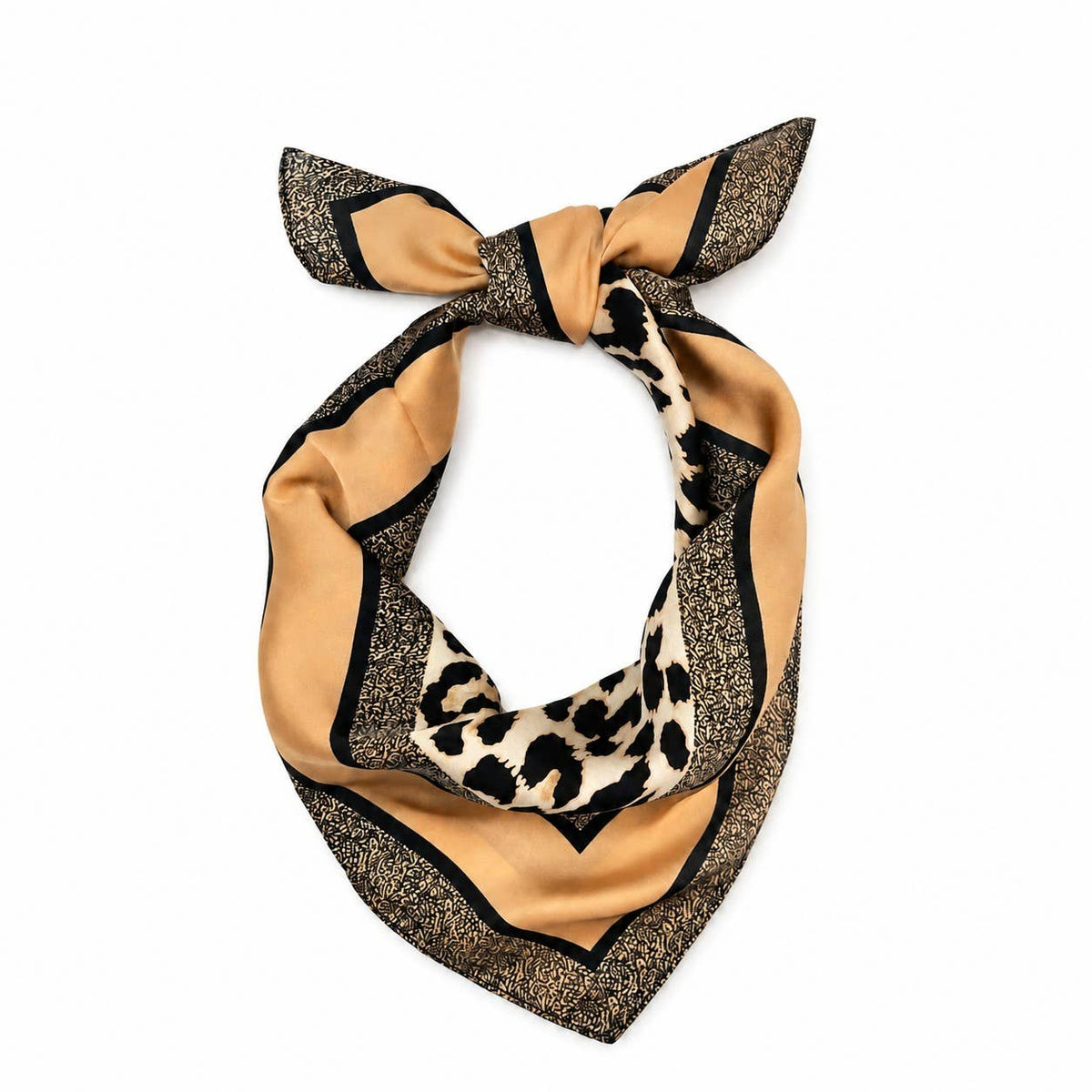 Leopard Print & Geometric Border Silky Neck Scarf | 40SC734