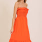 Strapless Smocked Midi Dress