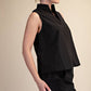Stand Collar Slit V-Neck Sleeveless Top