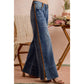 WIDE LEG FLARE WASHED DENIM JEANS WITH SIDE SEAM