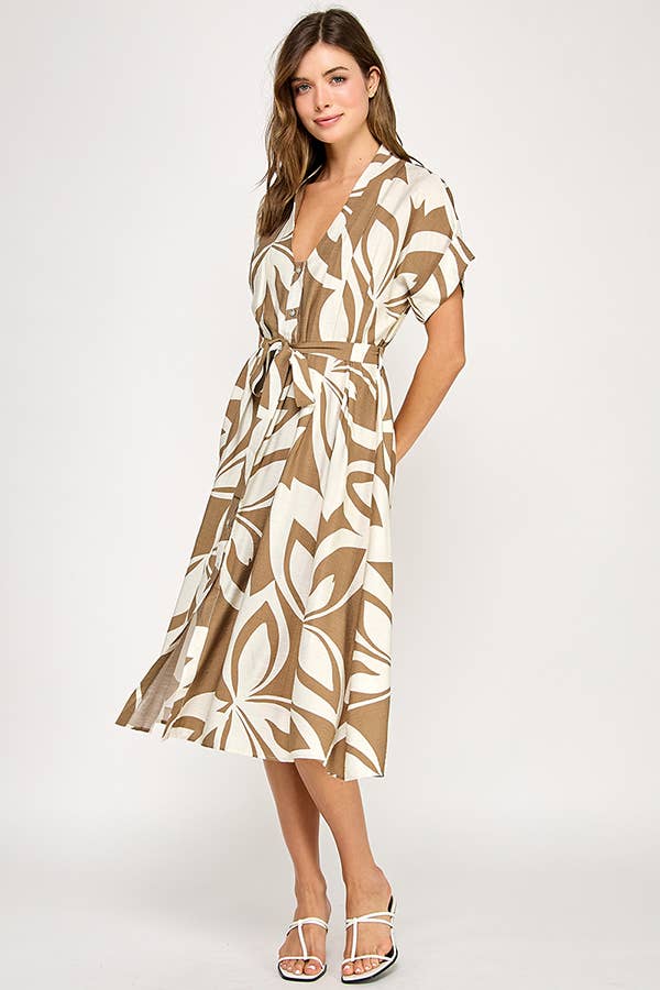 Abstract short sleeve midi dress