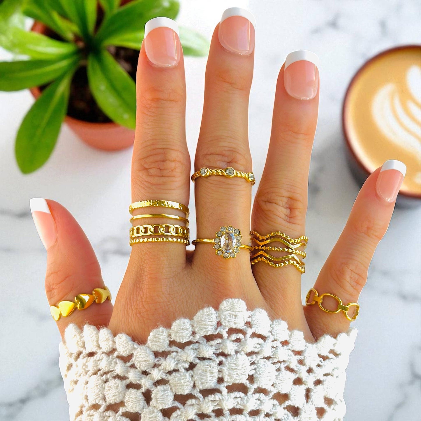 Waterproof 18K Gold Plated Rings Stackable Dainty, Statement