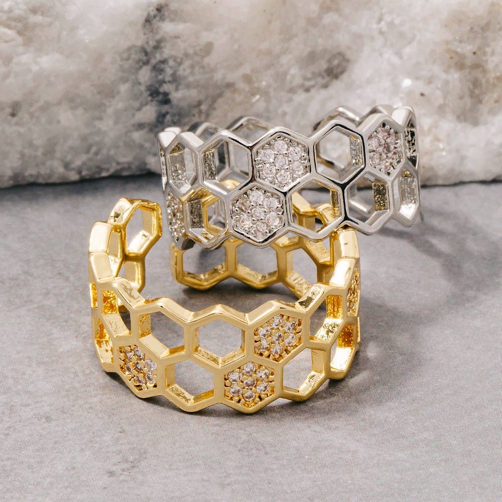 Cz Honeycomb Adjustable Ring