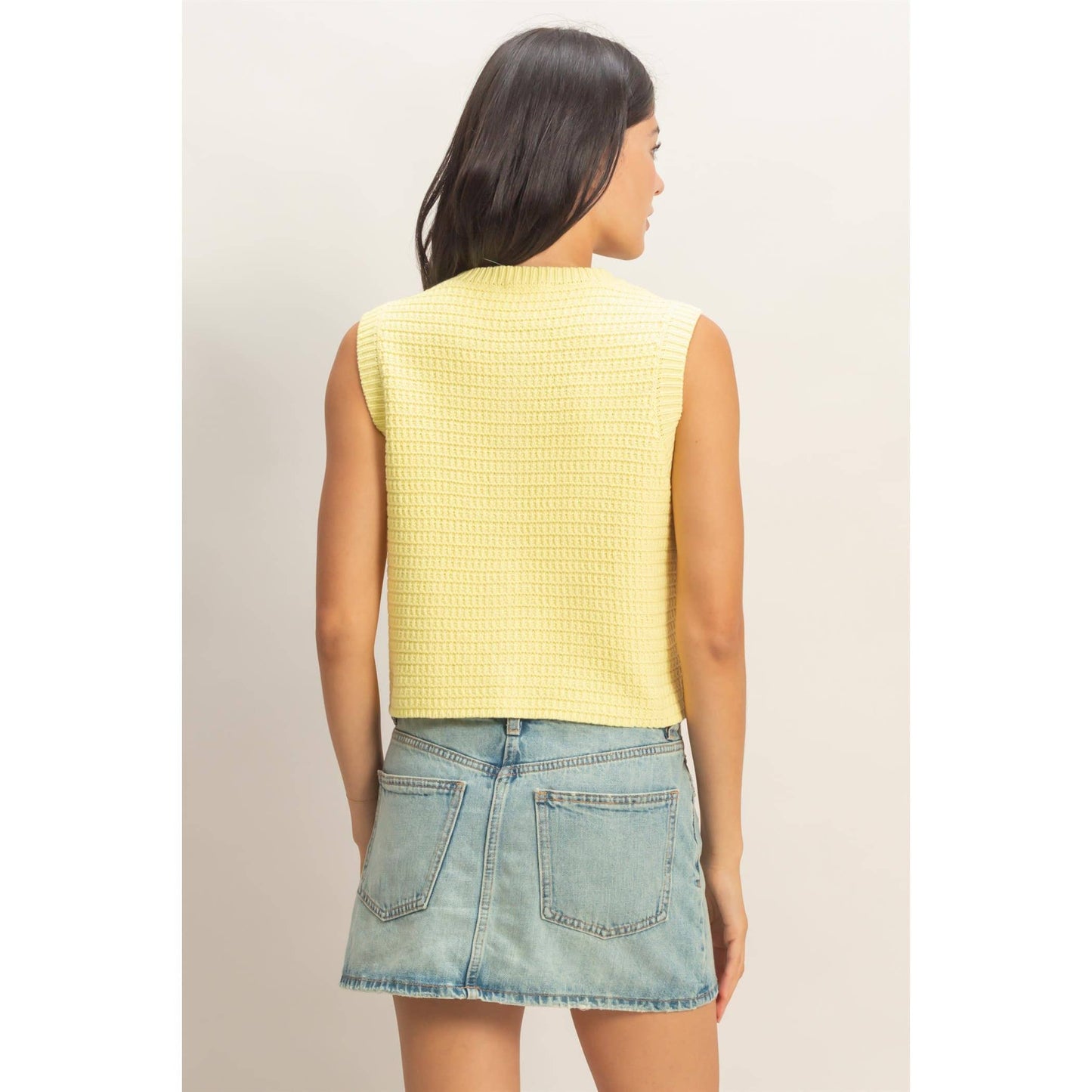 Textured Button-Front Vest With Pocket