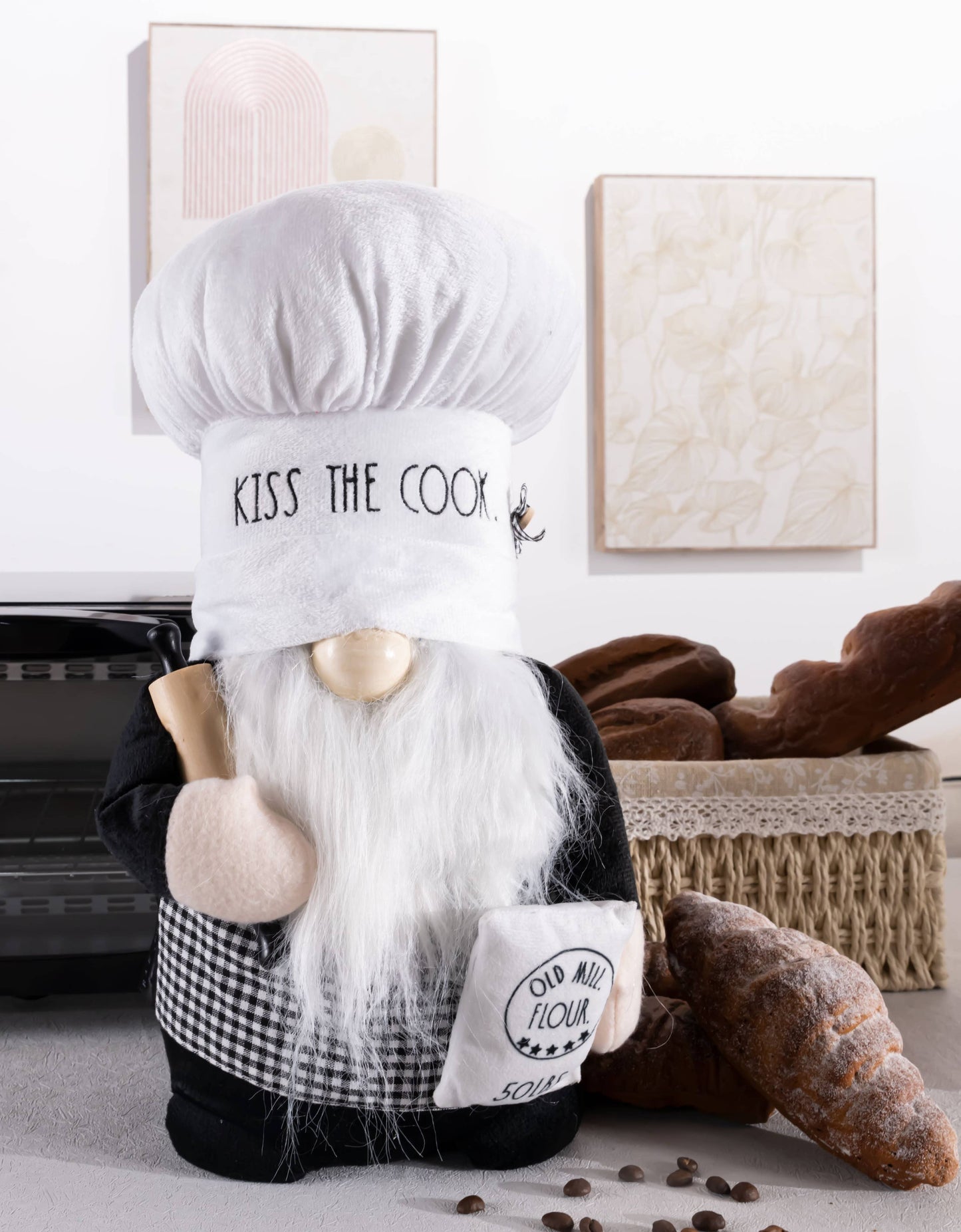 Rae Dunn “Kiss the Cook” Plush Baker Gnome with Rolling Pin