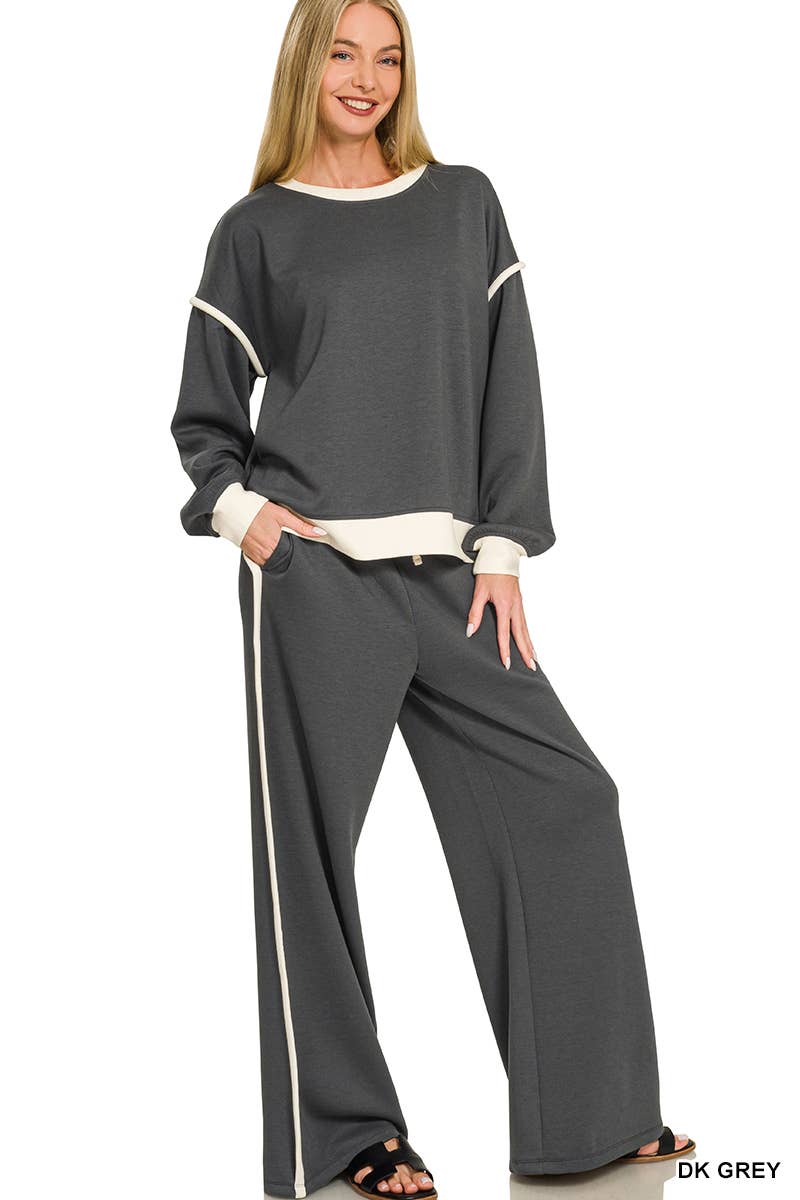 Scuba Contrast Trim Piping Detail Sweatshirts & Pants 2PC Se