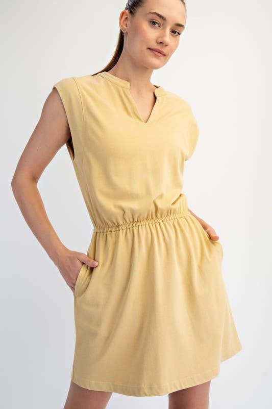 D021237-Sleeveless Mineral Washed Cotton Mini Dress
