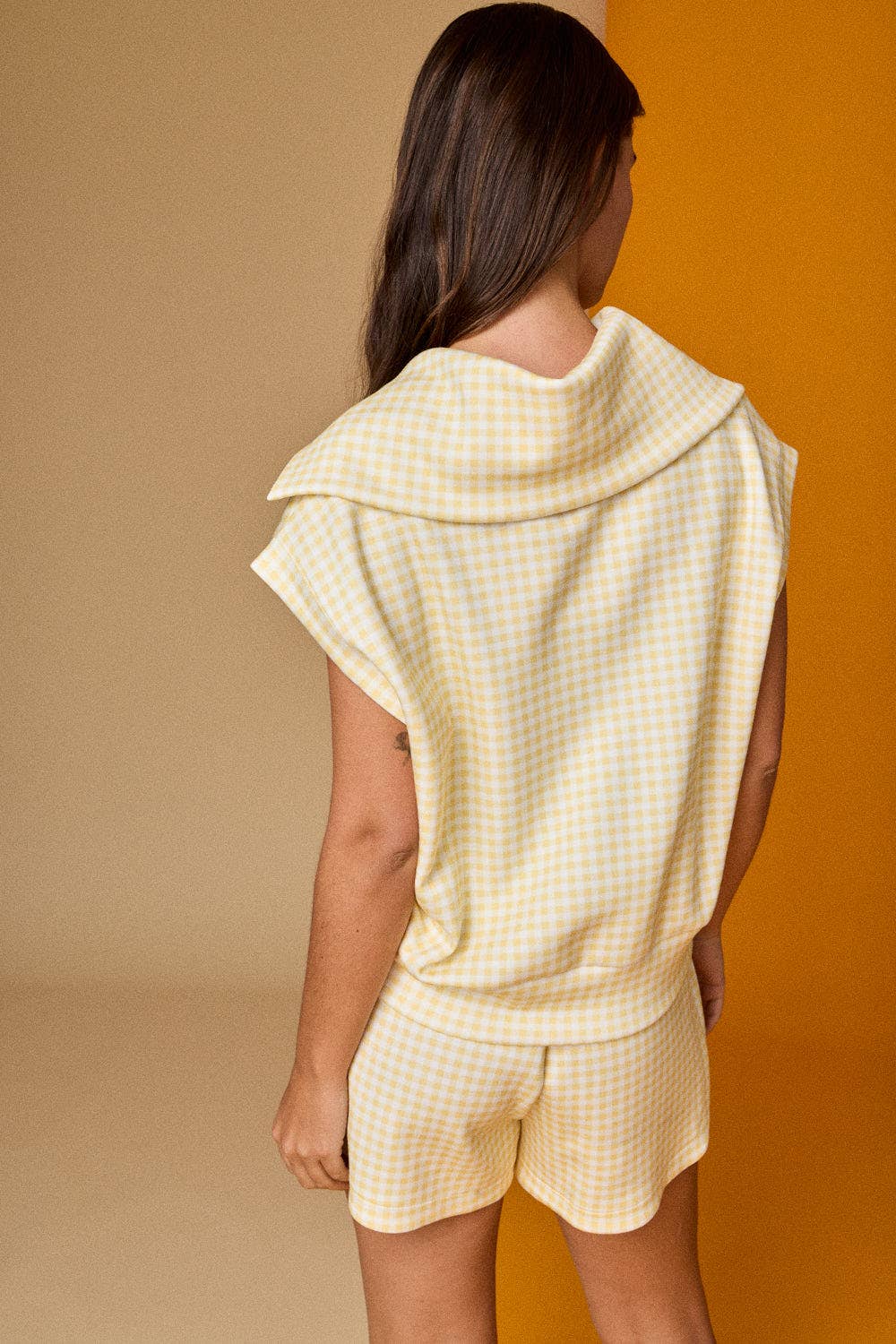 Gingham Zip Up Top Short Set