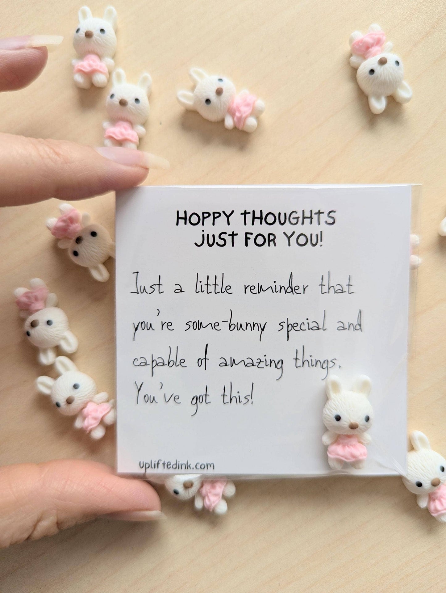 Hoppy Thoughts Uplifting Mini Card with Bunny Figurine