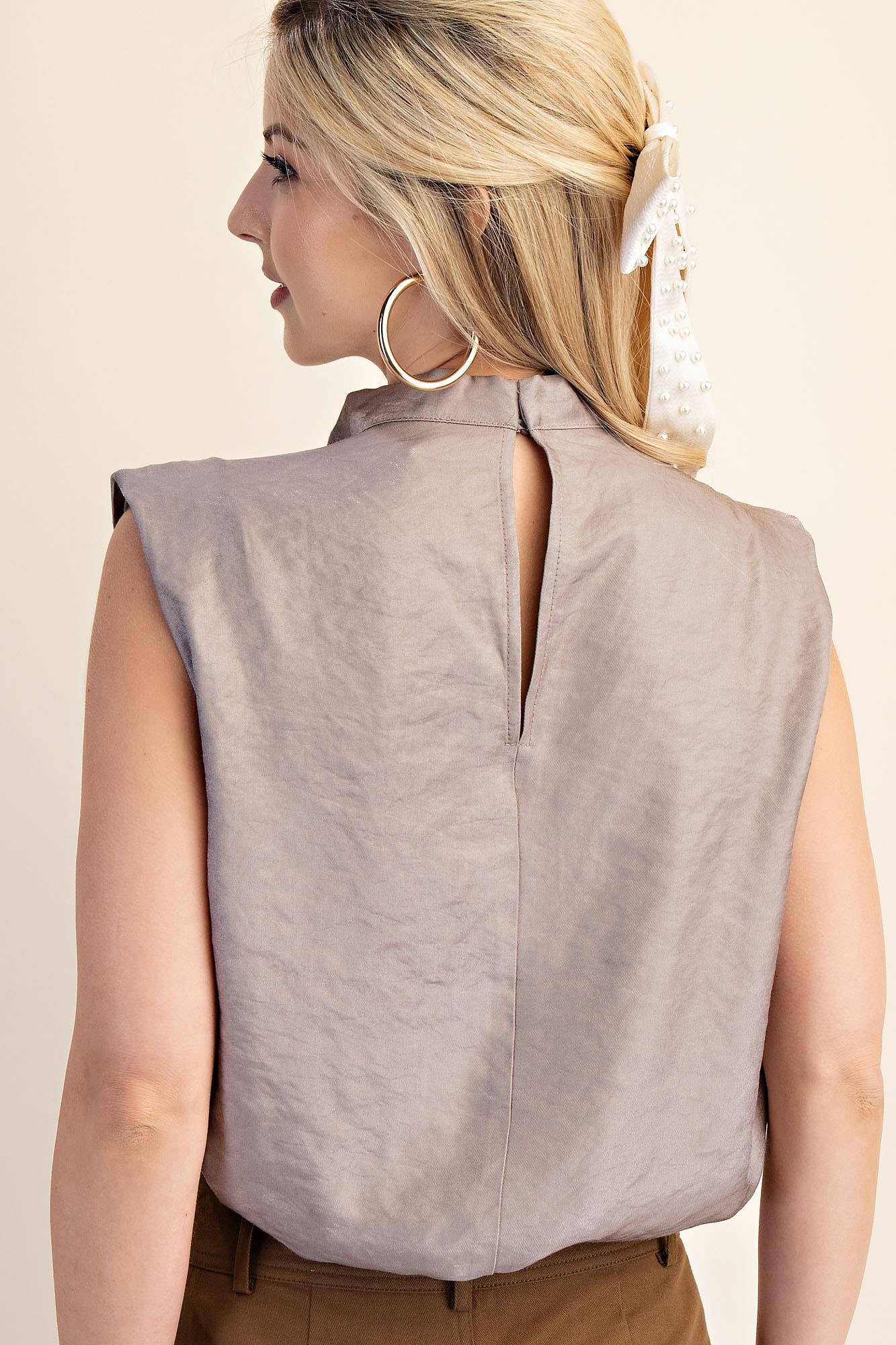 Cowl Neck Pleats Sleeveless Top