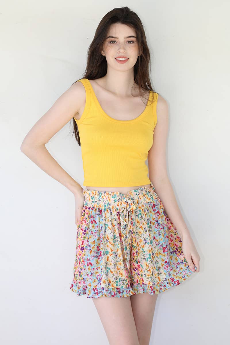 BS878-A814 TWIN PRINT ELASTIC WAIST WITH TIE SHORTS