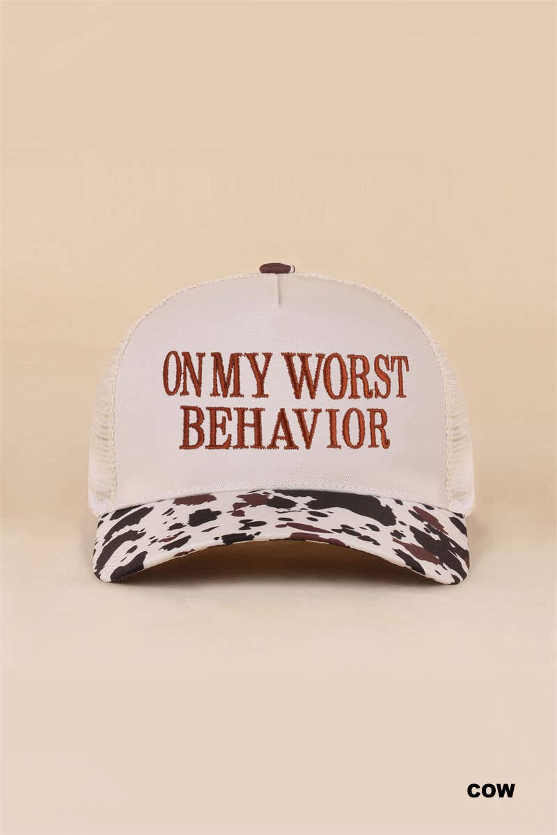 On My Worst Behavior Two Tone Mesh Snapback Hat  Zenana Consgt.