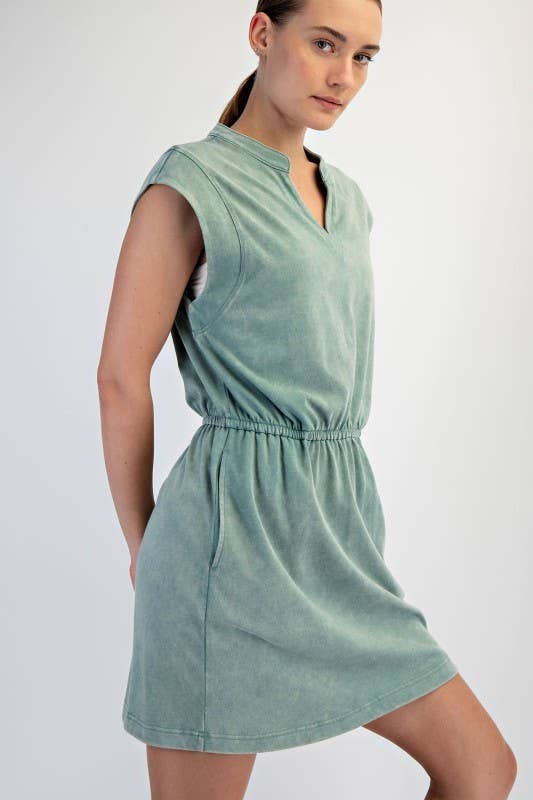 D021237-Sleeveless Mineral Washed Cotton Mini Dress
