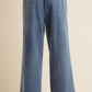 LACE TRIM WIDE LEG ELASTIC MID RISE DENIM PANTS