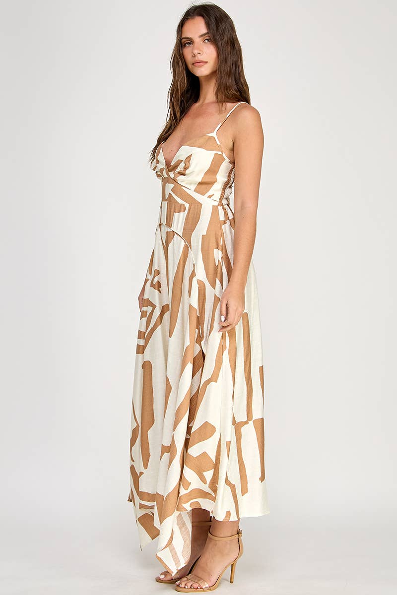 Abstract Print Sleeveless Maxi Dress