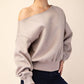 T689937 OFF SHOULDER FRENCH TERRY FLEECE TOP