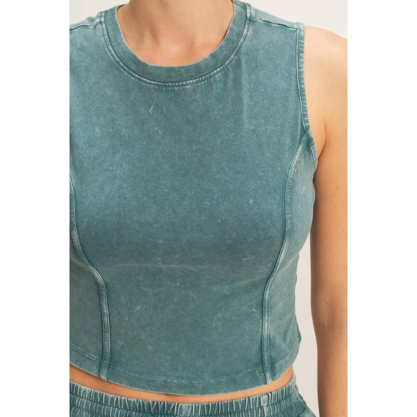 Mineral Washed Sleeveless Top & Wide Leg Pants Set