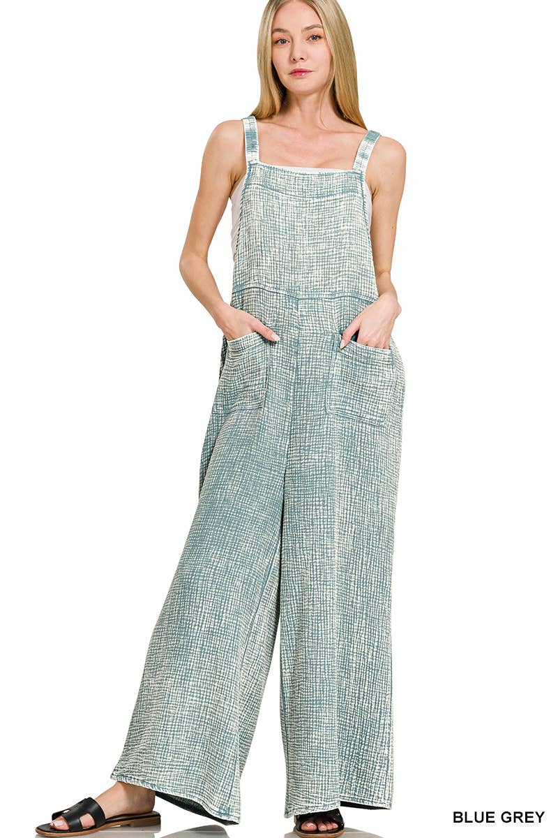 ..Washed Double Gauze Wide Leg Overalls