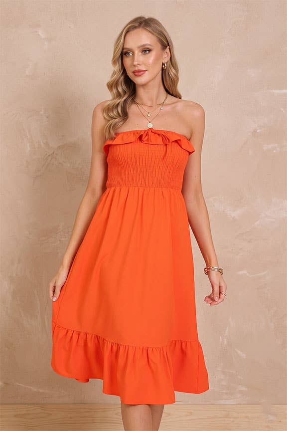 Strapless Smocked Midi Dress