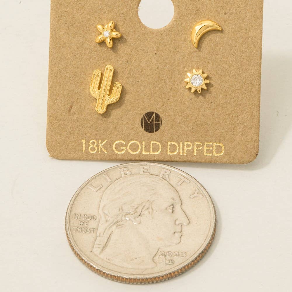 Mini Cactus Flower Stud Earrings Set