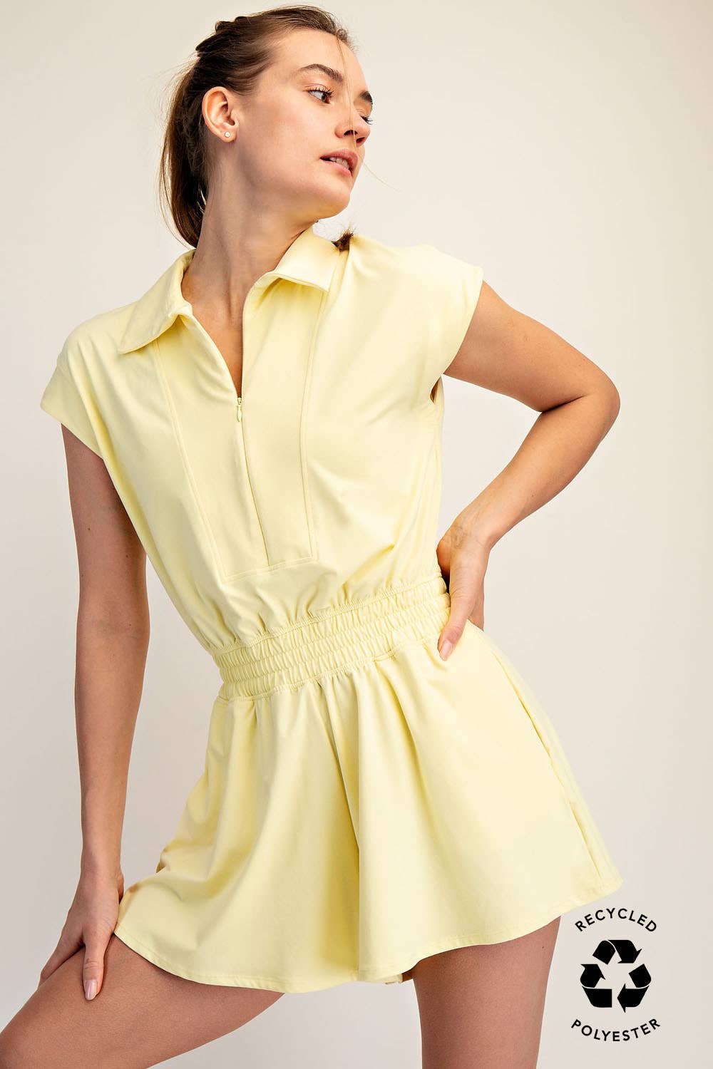 BUTTER SHORT SLEEVE QUARTER ZIP ROMPER