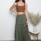 26P74-ASIS TIERED MAXI SKIRT WITH LACE TRIM AND SLIT
