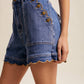 Scallop Button-Side Stretch Denim Shorts LP0277