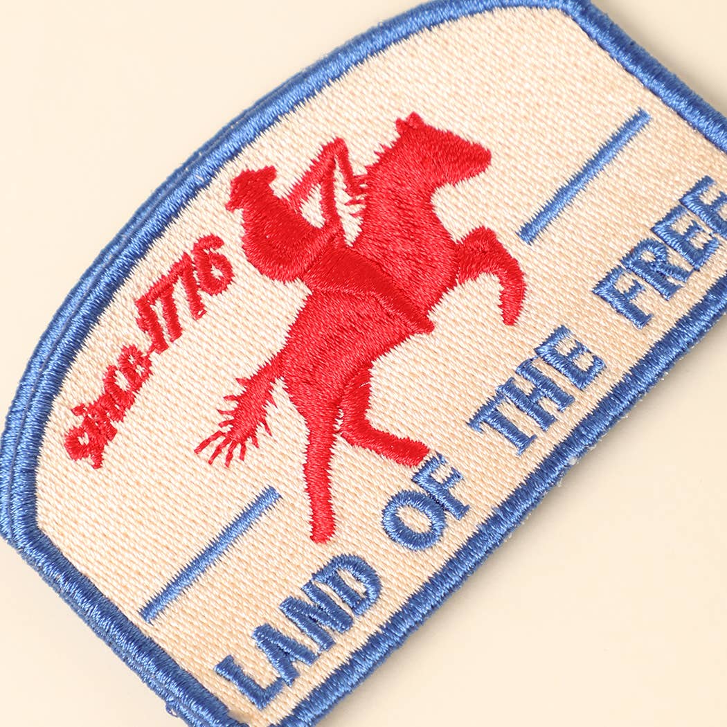 LAND OF THE FREE HORSE Embroidered Heat Press Style Patch