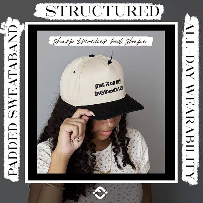 Two Tone Cap -  Put It On My Husband's Tab - Black/Beige
