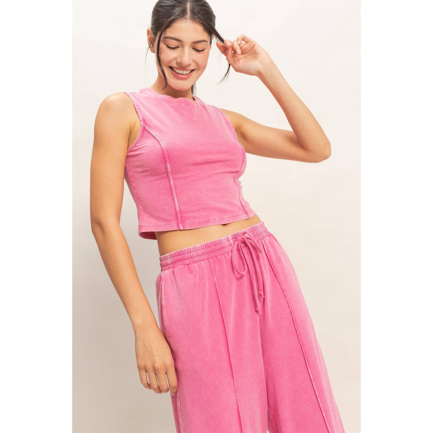 Mineral Washed Sleeveless Top & Wide Leg Pants Set