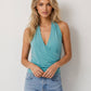 CUPRO HALTER SURPLICE SIDE RUCHED TOP FWMT3834