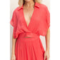 Collared Wrap Top & Wide-Leg Pants Set