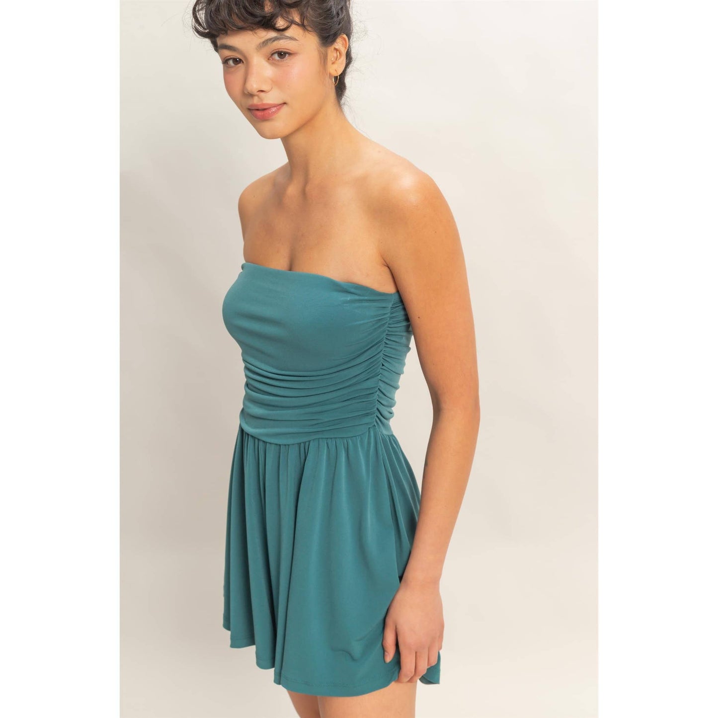 Strapless Shirred Waist Romper