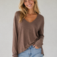 COTTON MODAL SLUB V NK DROP SHOULDER SIDE SLIT TOP FWMT4160