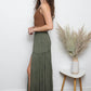 26P74-ASIS TIERED MAXI SKIRT WITH LACE TRIM AND SLIT