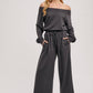 WIDE NECK OFF THE SHOULDER KNIT JUMPSUIT