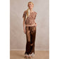 SATIN LACE TRIM WIDE LEG ELASTIC MID RISE PANTS